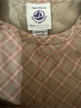 Petit Bateau Beige and Pink Plaid Linen Dress